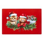 Set de table - noname - chat et ourson de nol - opaque - 28 x 44 cm - rouge