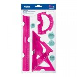 Set de traçage - règle - equerres - rapporteur - rose - plastique - milan Set de traçage - règle - equerres - rapporteur - rose - plastique - milan