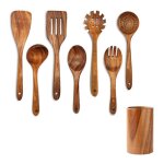 Set d?ustensiles de cuisine ulevr 7 pi�ces en bois multifonctionnel brun 35 x 10 x 10 cm