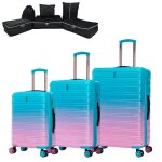 Set de valise 3 pi�ces en polycarbonate valise celims cadenas tsa extensible double roulettes 360 turquoise ...