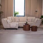 Seyna - canap� d?angle convertible avec coffre en velours c�tel� beige - angle gauche