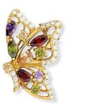 Sf bijoux - pendentif plaqu� or papillon 3 couleurs (vert violet et rouge) - (301881)