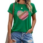 T shirt femmetshirt femme chic col rond haut manches courtes ete imprim� � motif c?ur respirant - vert ...