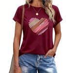 T shirt femmetshirt femme chic col rond haut manches courtes ete imprim� � motif c?urconfortable - rouge ...