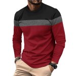 T shirt hommetee shirt manche longue homme casual style d�contract� col rond ray� l�ger coupe ajust�e ...