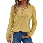T - shirt manches longues femme printemps col v casualjaune