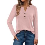 T - shirt manches longues femme printemps col v casualrose