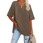 T - shirt oversize femme - florboom - kaki - col v - manches courtes - taille l