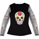 T - shirt squelette coloré femme dia de los muertos - blanc - tu - argent T - shirt squelette coloré femme dia de los muertos - blanc - tu - argent