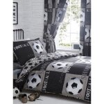 Housse de couette et taie doreiller - shoot - football - gris et noir - design rversible - lavable en ...