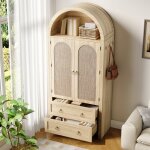 Sideboard vintage en rotin avec arche meuble de rangement avec �tag�res 2 tiroirs et crochets colonne ...