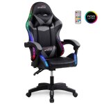 Fauteuil gaming amstrad ams - 900 - led - bk - simili cuir noir et gris - eclairage led 366 effets - ...