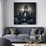 Singe en costume toile peinture affiche et singe fumant un cigare imprime peinture mur photos pour salon ...