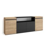 Buffet, bahut, enfilade, meuble de séjour, 200x35x75cm, chêne et noir, rf2288 Buffet, bahut, enfilade, meuble de séjour, 200x35x75cm, chêne et noir, rf2288