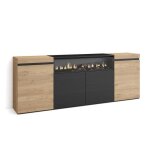 Buffet, bahut, enfilade, meuble de sjour, 200x35x75cm, 1feu lectrique, couleur chne et noir, rf2290 ...