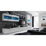 Skraut home - ensemble de meubles de salon - séjour avec ilumination led blanc mat / blanc laqué. 250x194x42cm ... Skraut home - ensemble de meubles de salon - séjour avec ilumination led blanc mat / blanc laqué. 250x194x42cm ...