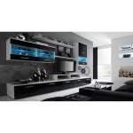 Skraut home - ensemble de meubles de salon - sjour avec ilumination led blanc mat / noir laqu. 250x194x42cm ...