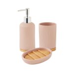 Set salle de bain stri 3 pices cramique bambou rose