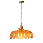 Snogold suspension moderne abat - jour en verre ambr� �25cm forme de fleur e27 luminaire avec interrupteur ...