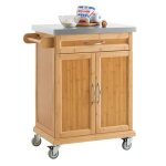 Sobuy desserte de cuisine  roulettes en bambou avec plateau inox tiroir et placard meuble plan de travail ...