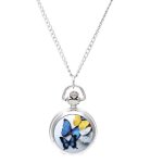 Sodial(r) femme medaillon pendentif quartz montre de poche collier chaine argent cadran vintage papillon ...