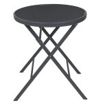 Sohan - table pliante de jardin ronde grise en m�tal et verre tremp�