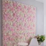 Soie hydrangea artificielle rose fleur mur de mariage fond rose et blanc