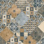 Sol pvc - carreaux art d�co - marron et bleu gris - rouleau de 2m x 2m