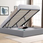 Solide lit coffre gris pour matelas 160x200 cm - 14 lattes - manon pieds - revetement pvc simili facile ... Solide lit coffre gris pour matelas 160x200 cm - 14 lattes - manon pieds - revetement pvc simili facile ...