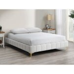 Sommier déco tapissier 160 x 200 cm tissu bouclette et pieds dorés - shen de ysmée Sommier déco tapissier 160 x 200 cm tissu bouclette et pieds dorés - shen de ysmée
