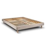 Sommier kit tissu beige brun 160x200 h29cm sommeil de plomb - sommier en bois massif avec pieds bois ...