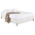 Sommier tapissier brest 160 x 200 cm structure en bois et rev�tement en tissu blanc cr�me cadre de lit ...