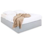 Sommier tapissier maya 120 x 190 cm structure en bois et rev�tement en tissu gris cadre de lit avec pieds ...