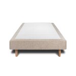Sommier tapissier tissu beige brun 90x200 h35cm sommeil de plomb - sommier en bois massif avec pieds ...