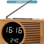Sonew radio - r�veil en bois multifonctionnel chevet luminaire pendule du miroir en bambou the stripes ...