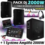 Sono 2000w cube + table de mixage + caisson amplifie + enceintes + c�ble pack sono pa dj mix light club ...