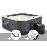 Kit spa gonflable intex purespa ardoise carr bulles 6 places + kit dentretien + porte - verre