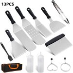 Spatule de barbecue ustensiles set 13pcs en acier inox ensemble daccessoires pour plaque de cuisson profession ...