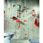 Rideau de douche - spirella - goldfish - 180x200cm - pvc transparent - orange