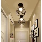 Ss - 33 - 2pcs plafonnier industrielle en mtal noir cage carr fer lustre pour couloir alle porche ...