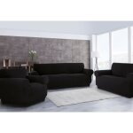 Housse de canap� - ensemble 3 places + 2 places + fauteuil - noir - extensible - lavable