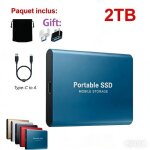 Ssd 2t disque dur externe portable hdd bleu avec otg adaptateur type - c usb + pochette de stockage en ...