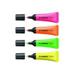 Stabilo neon surligneur vert jaune orange rose encre  leau 2 - 5 mm pack de 4