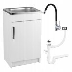 Stamar meuble sous �vier 50 cm blanc + �vier inox + robinet extensible noir + siphon lv - 50x40x82 cm ...