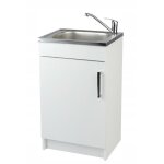 Stamar meuble sous �vier 50 cm blanc + �vier inox + robinet flex pivotant chrome + siphon lv - 50x40x82 ...
