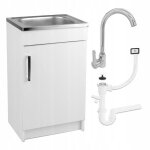 Stamar meuble sous �vier 50 cm blanc + �vier inox + robinet haute chrome + siphon lv - 50x40x82 cm