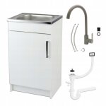 Stamar meuble sous �vier 50 cm blanc + �vier inox + robinet haute olive + siphon lv + kit - 50x40x82 ...