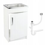 Stamar meuble sous �vier 50 cm blanc + �vier inox + siphon lv - 50x40x82 cm