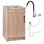 Stamar meuble sous �vier 50 cm ch�ne sonoma + �vier inox + robinet extensible noir + siphon lv - 50x40x82 ...