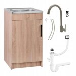 Stamar meuble sous �vier 50 cm ch�ne sonoma + �vier inox + robinet haute olive + siphon lv - 50x40x82 ...
